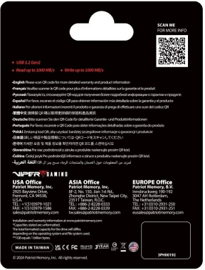 Накопитель SSD Patriot USB3.2 Gen2 1TB PVP301TB28UDG PVP30