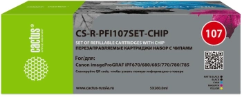 Картридж перезаправляемый струйный Cactus CS-R-PFI107SET-CHIP