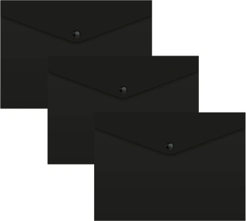 Конверт на кнопке Бюрократ PK803TBLCK-A5-MP A5 гориз. пластик 0.15мм черный (упак.:3шт)