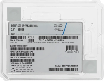 Накопитель SSD Intel S PCIe 4.0 x4 960GB SSDPF2KX960HZN1