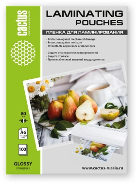 Пленка для ламинирования Cactus 80мкм A6 (100шт) глянцевая 111x154мм  CS-LPGА680100