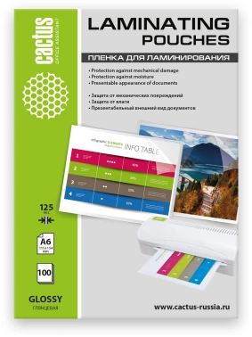Пленка для ламинирования Cactus 125мкм A6 (100шт) глянцевая 111x154мм  CS-LPGА6125100