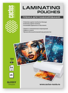 Пленка для ламинирования Cactus 150мкм A4 (25шт) глянцевая 216x303мм  CS-LPGА415025