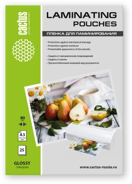 Пленка для ламинирования Cactus 80мкм A3 (25шт) глянцевая 303x426мм  CS-LPGА38025