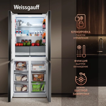 Холодильник Weissgauff WCD 450 White Rock Glass NoFrost Inverter