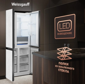Холодильник Weissgauff WCD 450 White Rock Glass NoFrost Inverter