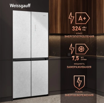 Холодильник Weissgauff WCD 450 White Rock Glass NoFrost Inverter