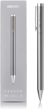 Ручка гелев. автоматическая Deli (S99 SILVER) серебристый d=0.5мм черн. черн. подар.кор.