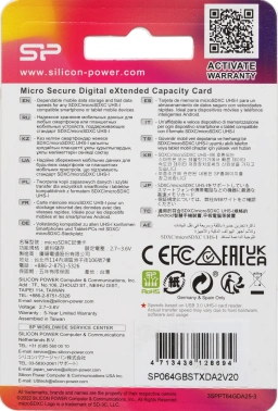 Флеш карта microSDXC 64GB Silicon Power  SP064GBSTXDA2V20