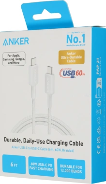 Кабель Anker A81F6H21 USB Type-C (m)-USB Type-C (m) 1.8м белый коробка
