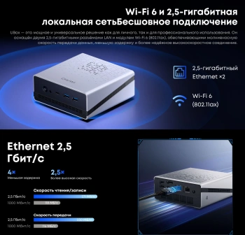 ПК Мини Chuwi UBox Ryzen 5 7430U (4.3) 16Gb SSD512Gb RGr Windows 11 Pro 2x2.5GbitEth WiFi BT 90W белый/черный