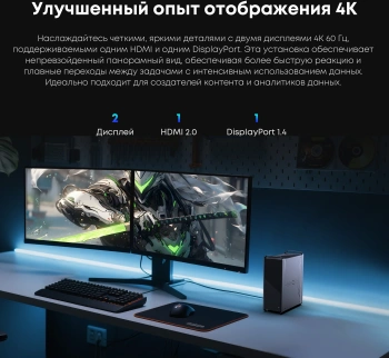 ПК Мини Chuwi CoreBox i7 13620H (2.4) 16Gb SSD512Gb UHDG Windows 11 Pro GbitEth WiFi BT 120W серый