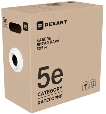 Кабель информационный Rexant 01-0041-R кат.5E U/UTP 4 пары 24AWG PVC внутренний 305м серый