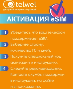 Карта eSIM Telwel Travel пакет ОАЭ 3Гб 30 дней