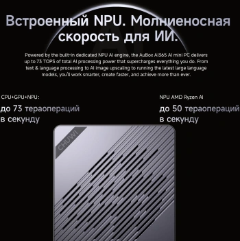 ПК Мини Chuwi AuBox Ryzen AI 9 365 (2) 32Gb SSD1Tb Radeon 880M Windows 11 Pro 2x2.5GbitEth WiFi BT 120W серебристый/черный