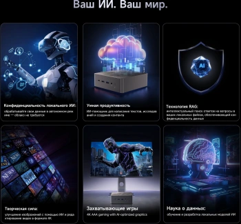 ПК Мини Chuwi AuBox Ryzen AI 9 365 (2) 32Gb SSD1Tb Radeon 880M Windows 11 Pro 2x2.5GbitEth WiFi BT 120W серебристый/черный