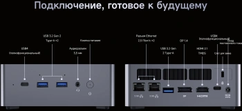 ПК Мини Chuwi AuBox Ryzen AI 9 365 (2) 32Gb SSD1Tb Radeon 880M Windows 11 Pro 2x2.5GbitEth WiFi BT 120W серебристый/черный