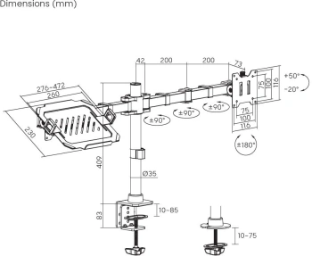 Кронштейн для монитора/ноутбука Cactus CS-VM-LH24-BL