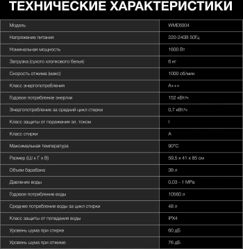 Стиральная машина Hyundai WME6004