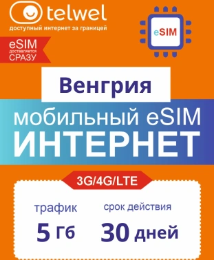 Карта eSIM Telwel Travel пакет Венгрия 5Гб 30 дней