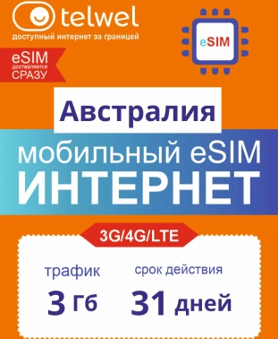 Карта eSIM Telwel Travel пакет Австралия 3Гб 31 день