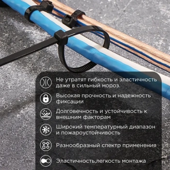 Стяжка пластиковая Rexant 87-0201 200x3.6мм (упак:100шт) нейлон внешний (-60/+85) черный