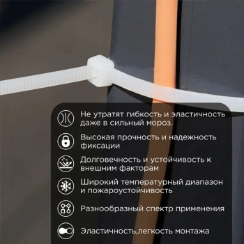 Стяжка пластиковая Rexant 87-0250 250x3.6мм (упак:100шт) нейлон внешний (-60/+85) белый