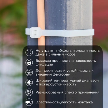 Стяжка пластиковая Rexant 87-1301 300x4.8мм (упак:100шт) нейлон внешний (-60/+85) белый