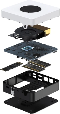 Неттоп Chuwi LarkBox X N150 (0.8) 16Gb SSD512Gb Graphics Windows 11 Pro 2.5xGbitEth+1xGbitEth WiFi BT черный/белый