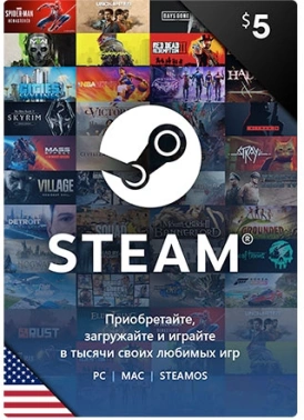 Карта оплаты пополнение игровой валюты Steam 5 USD Steam ПК