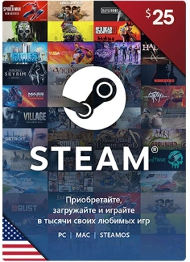 Карта оплаты пополнение игровой валюты Steam 25 USD Steam ПК