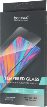 Защитное стекло для экрана BoraSCO черный для Tecno Spark 40C 2.5D антиблик. 1шт. (75485)