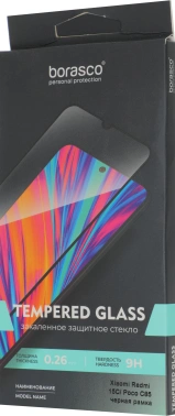Защитное стекло для экрана BoraSCO черный для Xiaomi Redmi 15C 2.5D антиблик. 1шт. (75736)