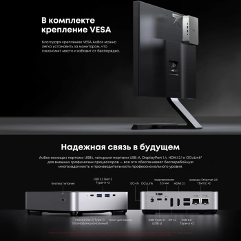 ПК Мини Chuwi AuBox Ryzen 7 8745HS (3.8) 16Gb SSD512Gb 780M Windows 11 Pro 2x2.5GbitEth WiFi BT 120W серебристый/черный