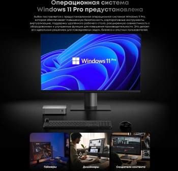 ПК Мини Chuwi AuBox Ryzen 7 8745HS (3.8) 32Gb SSD1Tb 780M Windows 11 Pro 2x2.5GbitEth WiFi BT 120W серебристый/черный