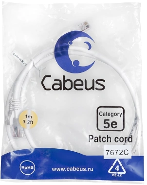 Патч-корд Cabeus PC-UTP-RJ45-CAT.5E-1M-WH-LSZH U/UTP RJ-45 вил.-вилка RJ-45 кат.5E 1м белый LSZH
