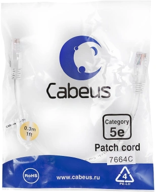 Патч-корд Cabeus PC-UTP-RJ45-Cat.5e-0.3m-WH-LSZH
