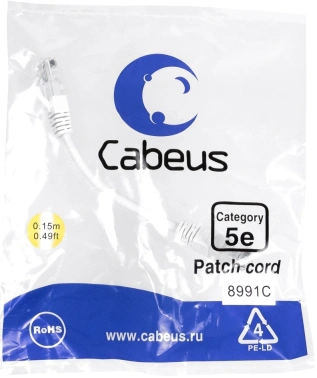 Патч-корд Cabeus PC-UTP-RJ45-Cat.5e-0.15m-WH-LSZH