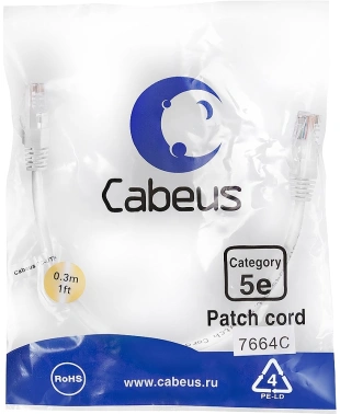 Патч-корд Cabeus PC-UTP-RJ45-Cat.5e-0.3m-WH