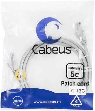 Патч-корд Cabeus PC-UTP-RJ45-CAT.5E-2M U/UTP RJ-45 вил.-вилка RJ-45 кат.5E 2м серый ПВХ