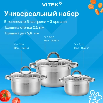 Набор кастрюль Vitek Режим Вкусно VT-SS2196