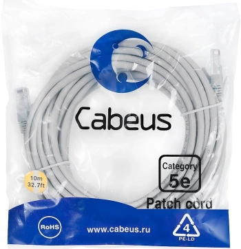 Патч-корд Cabeus PC-UTP-RJ45-CAT.5E-10M-LSZH U/UTP RJ-45 вил.-вилка RJ-45 кат.5E 10м серый LSZH