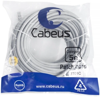 Патч-корд Cabeus PC-UTP-RJ45-CAT.5E-20M U/UTP RJ-45 вил.-вилка RJ-45 кат.5E 20м серый ПВХ
