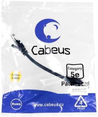 Патч-корд Cabeus PC-UTP-RJ45-Cat.5e-0.15m-BK-LSZH