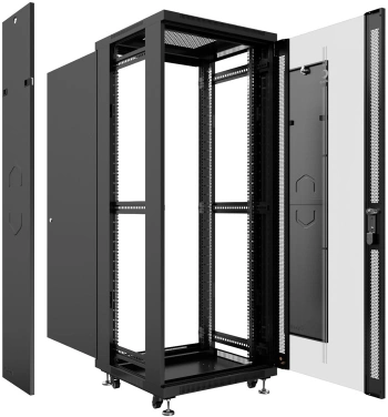 Шкаф коммутационный Cabeus (SH-05C-12U60/60-BK) напольный 12U 600x600мм пер.дв.стекл металл 800кг черный 500мм 730мм IP20 сталь