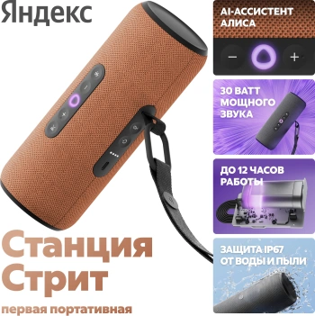 Умная колонка Yandex Стрит Алиса оранжевый 30W 2.0 BT/Wi-Fi 10м 3300mAh (YNDX-00030ORG)