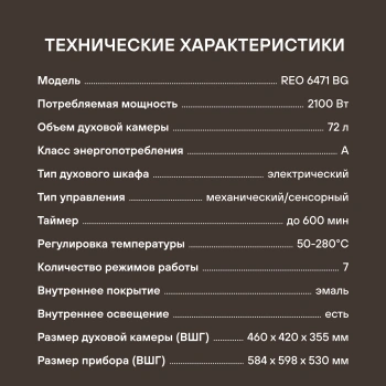 Духовой шкаф Электрический Rondell REO 6471 BG