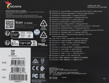 Накопитель SSD A-Data PCIe 4.0 x4 4TB SLEG-900P-4TCS