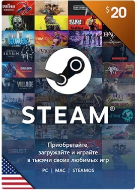 Карта оплаты пополнение игровой валюты Steam 20 USD Steam ПК