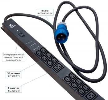 Блок распределения питания Cabeus SMART-PDU-32-1P-36C13-6C19-I309-CM